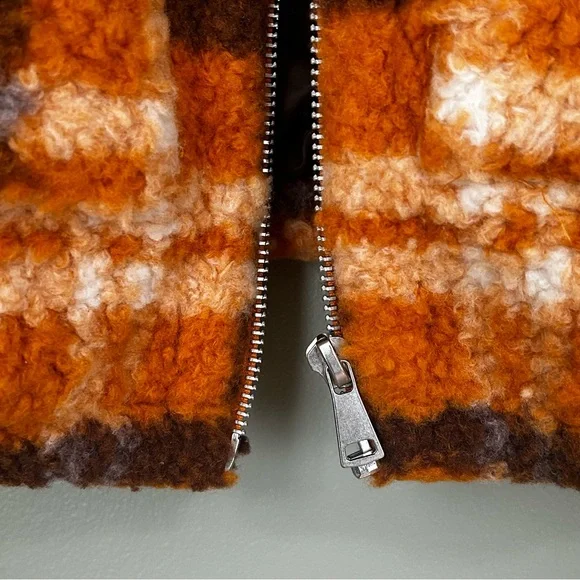 NWT apparis Francis Sherpa zip jacket plaid small orange‎ brown womens - Picture 5 of 13